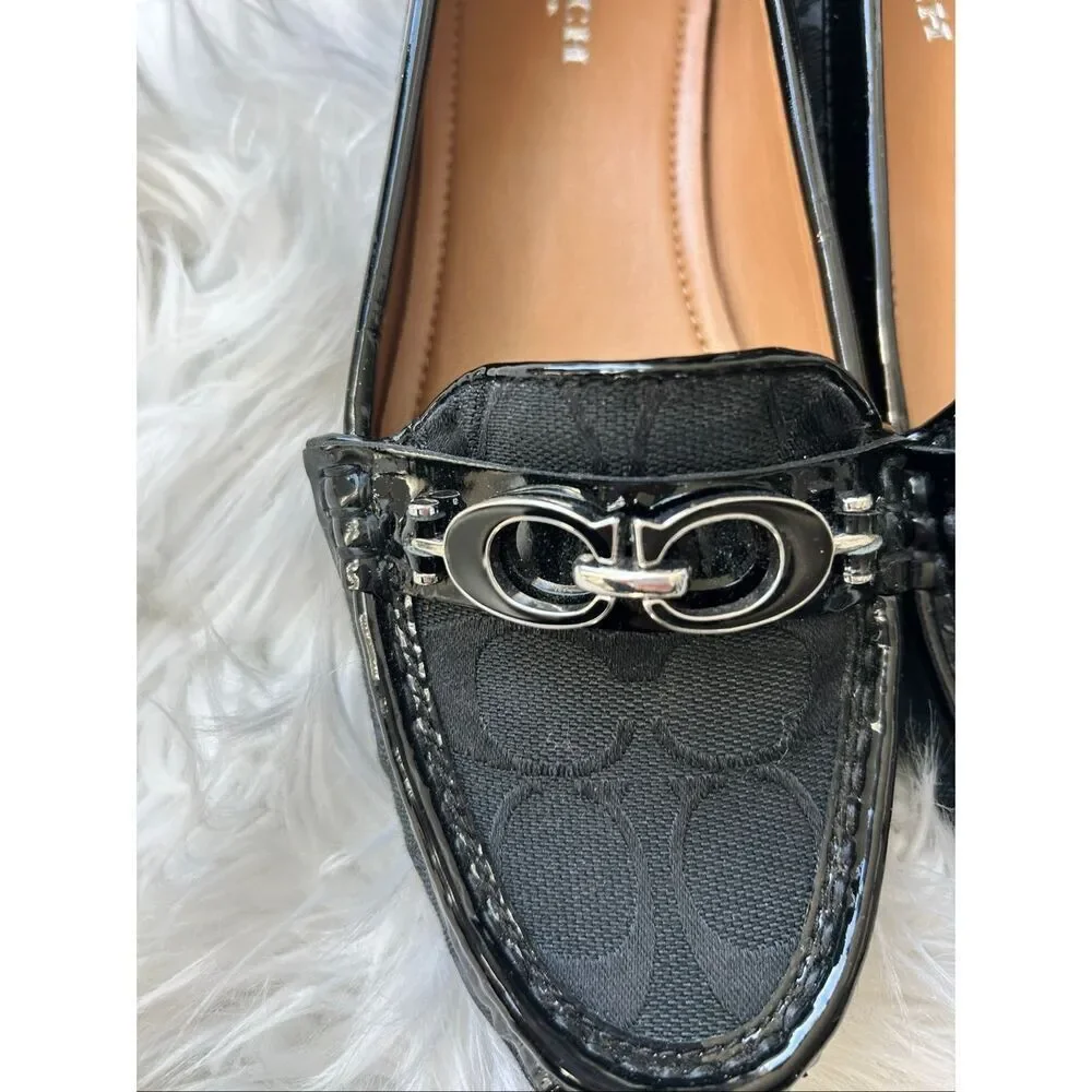 Coach Fortunata Buckle Loafers Size 7.5 B Signature Print Patent Leather Trim